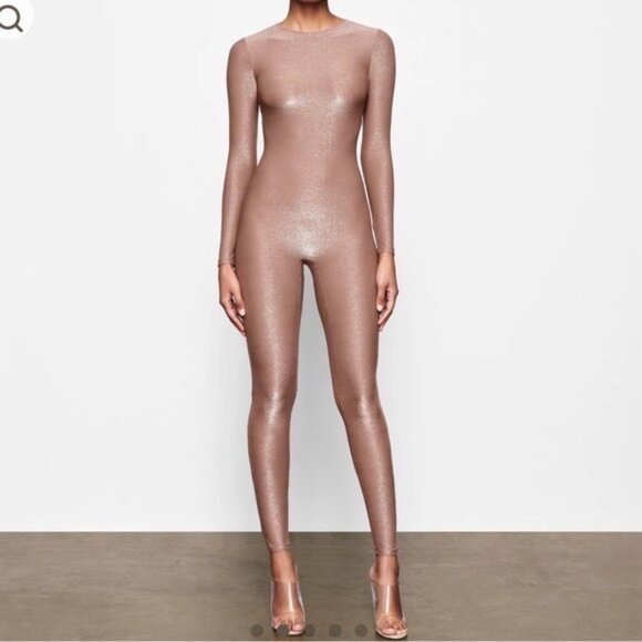 SKIMS Shimmer Catsuit Jumpsuit Umber 3X